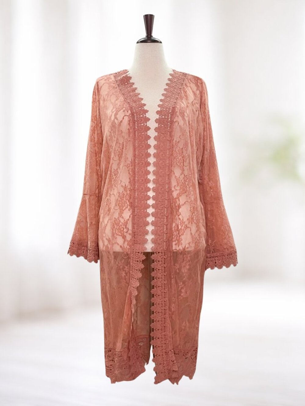 Pink Lace Cardigan Open Duster L Bell Sleeve Boho Romantic Coquette Cottage